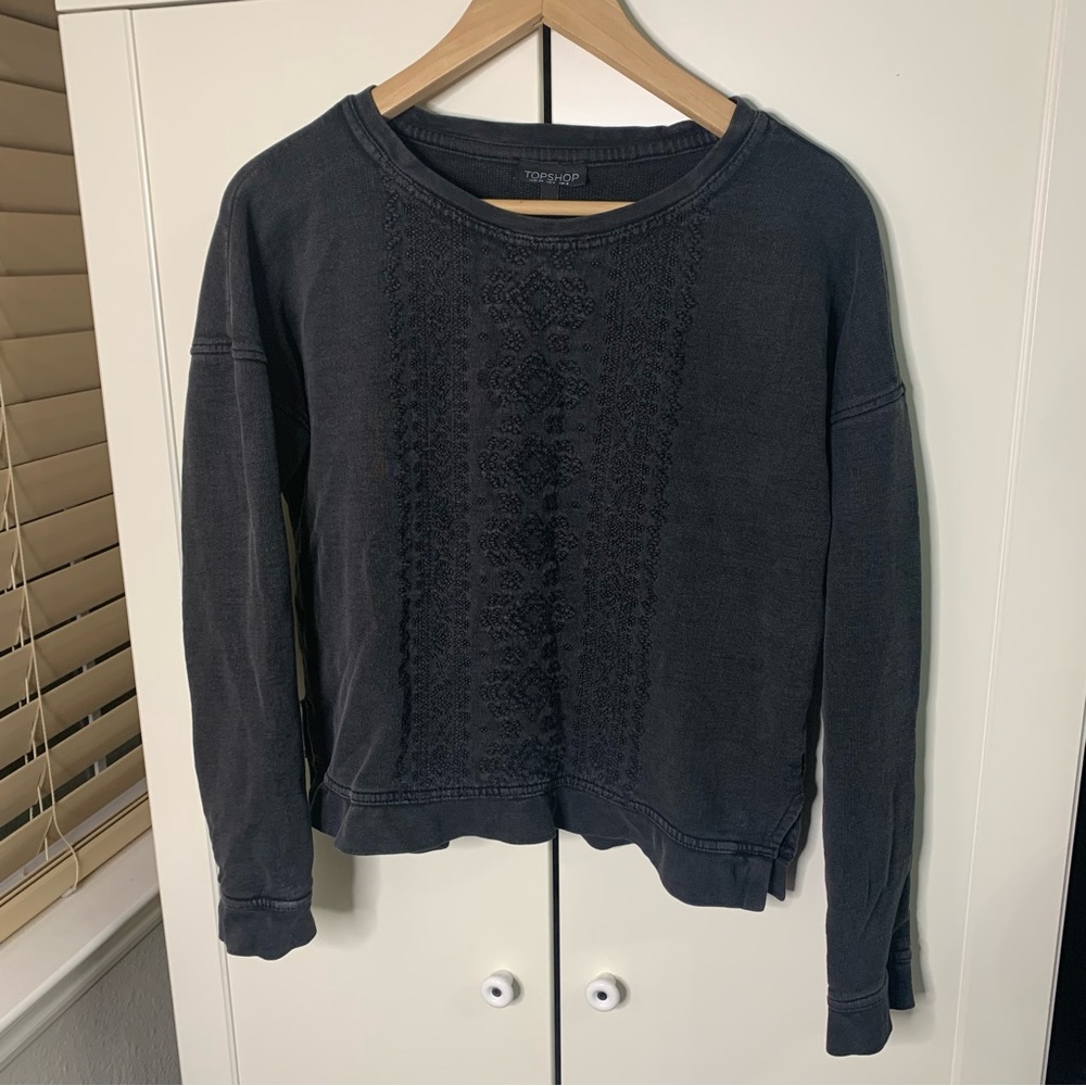 Topshop Faded Look Embroidered Sweatshirt